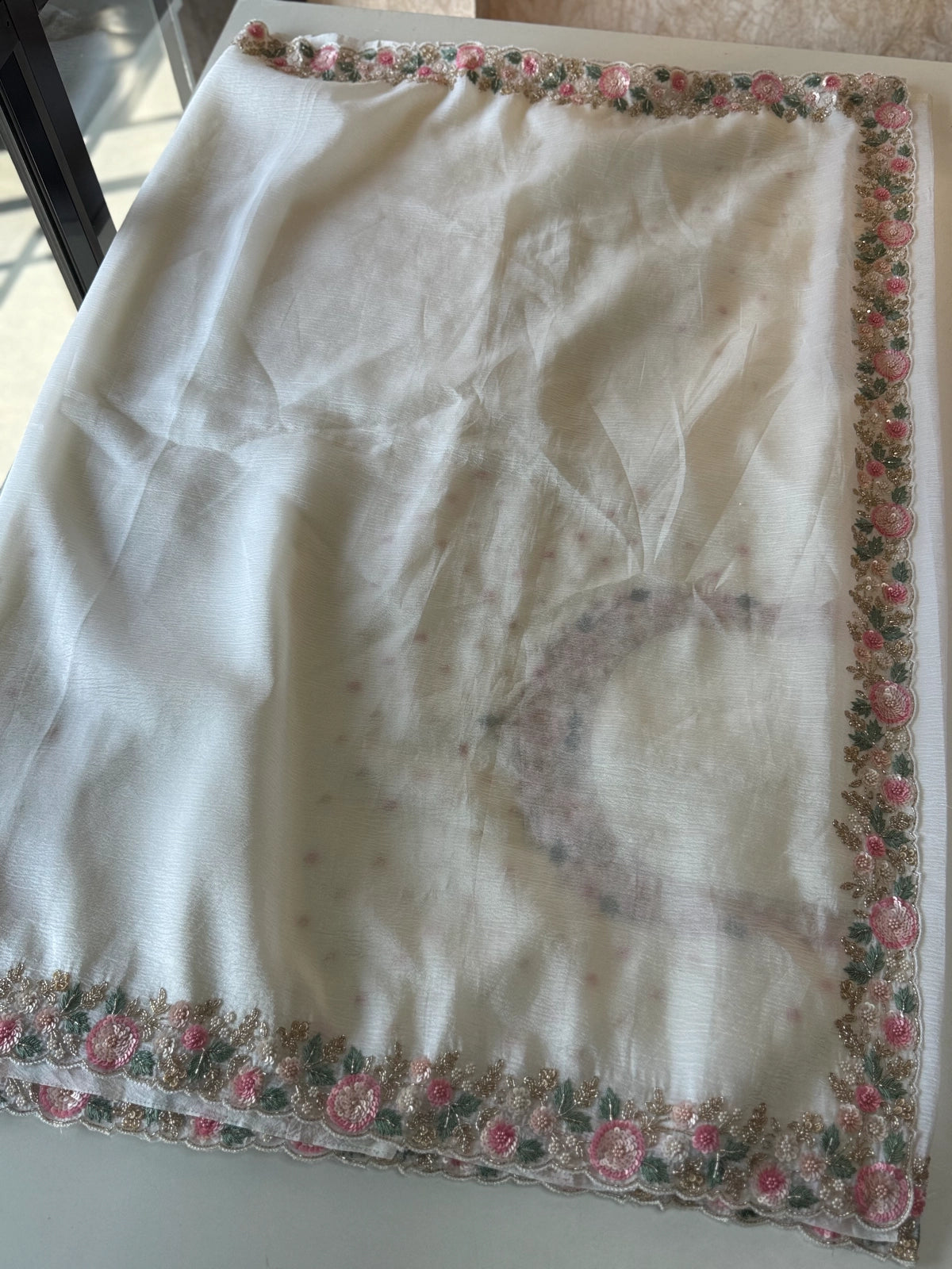 Platinum Crush Saree white / MC3119