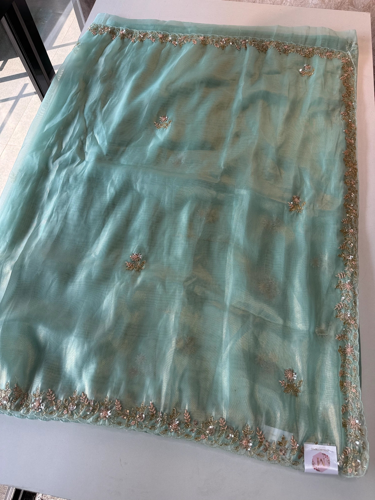 Tissue organza turquoiseblue saree/ MC975