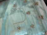 Tissue organza turquoiseblue saree/ MC975