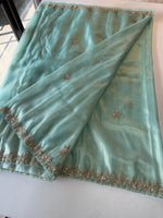Tissue organza turquoiseblue saree/ MC975