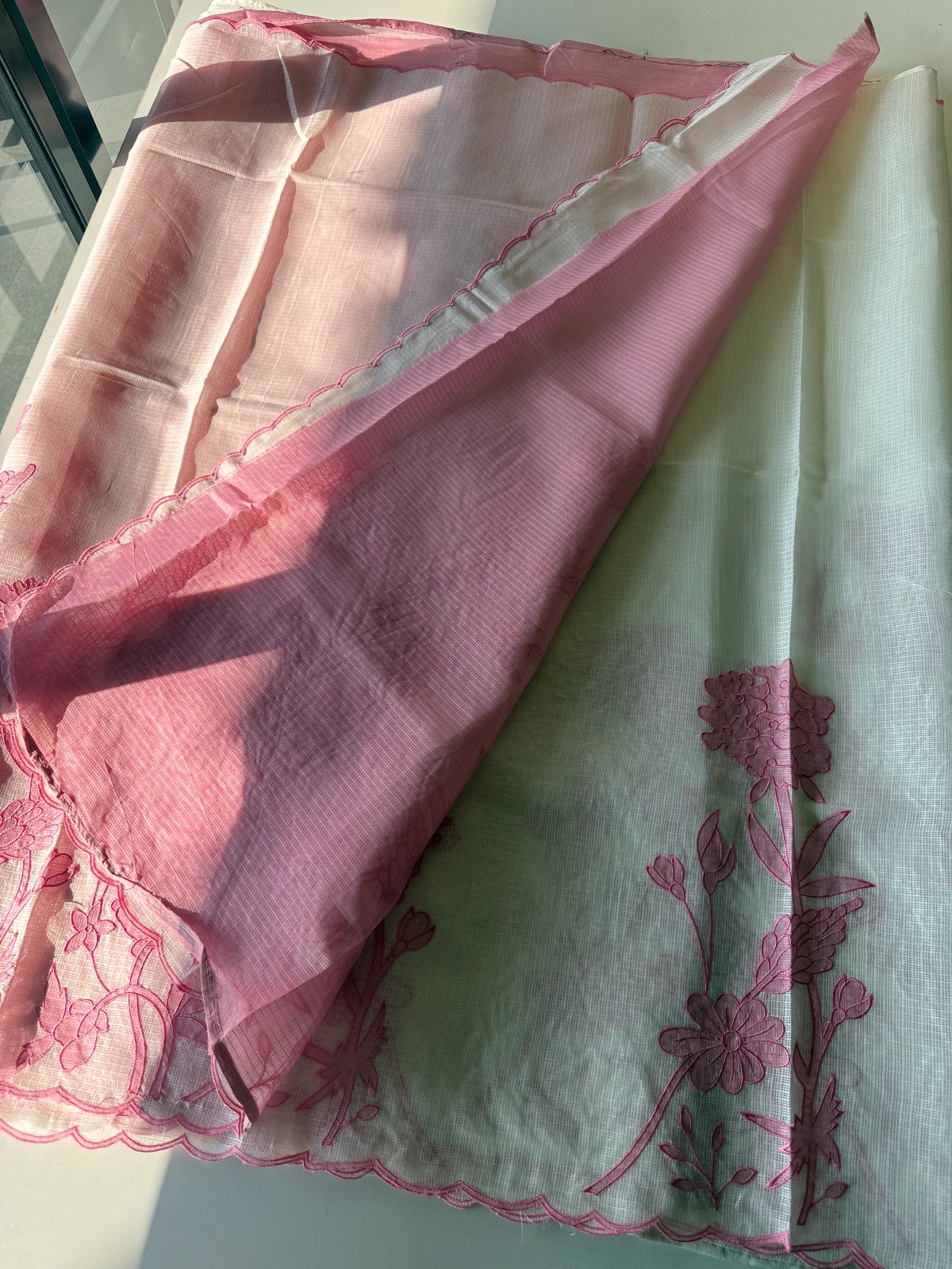 Silky kotta Appliqué worked Saree/ 4410