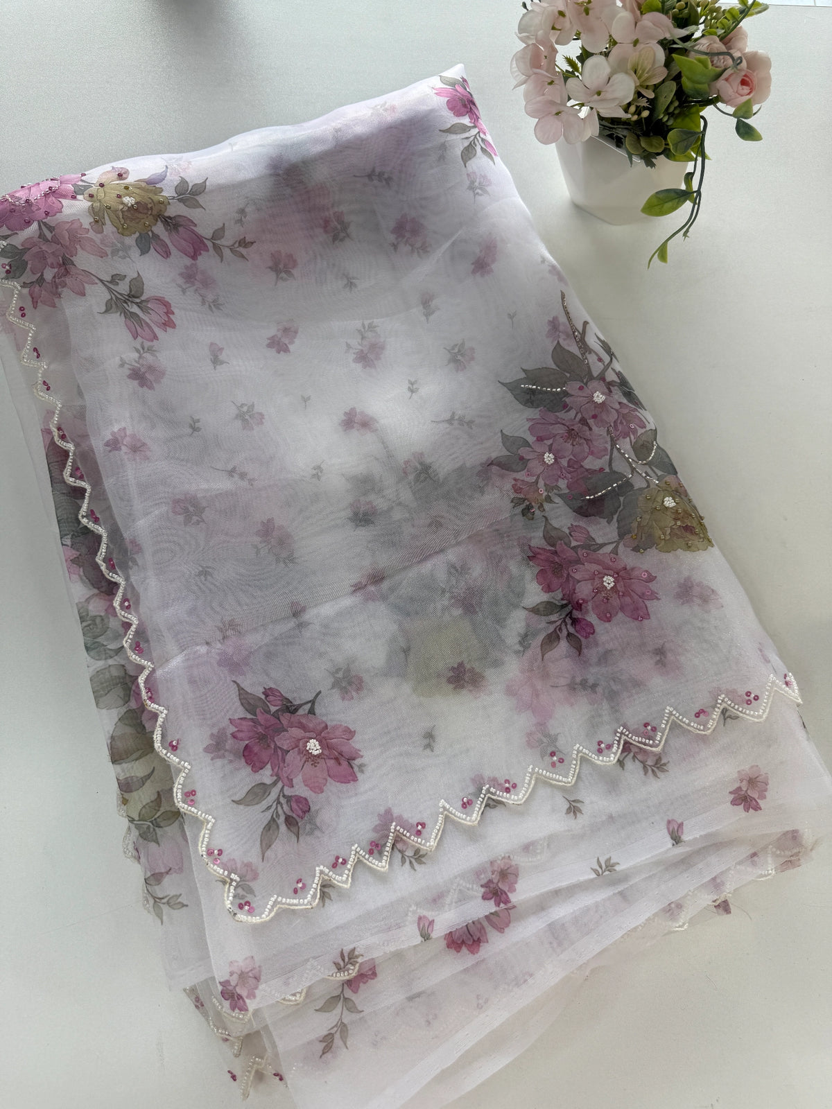 Glass Organza Saree/ 15409
