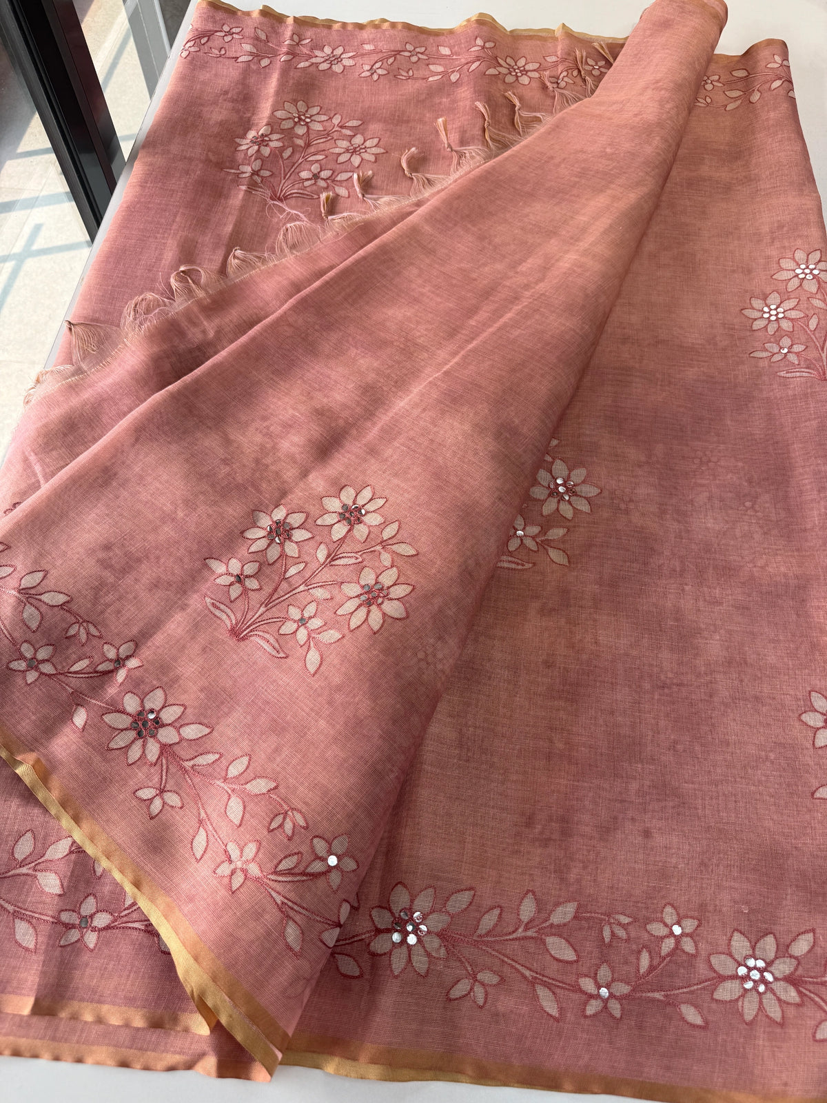 Tissue linen Blened saree / 14545