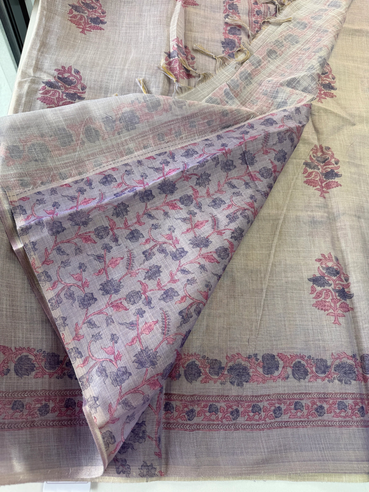 Tissue linen saree/ S15059
