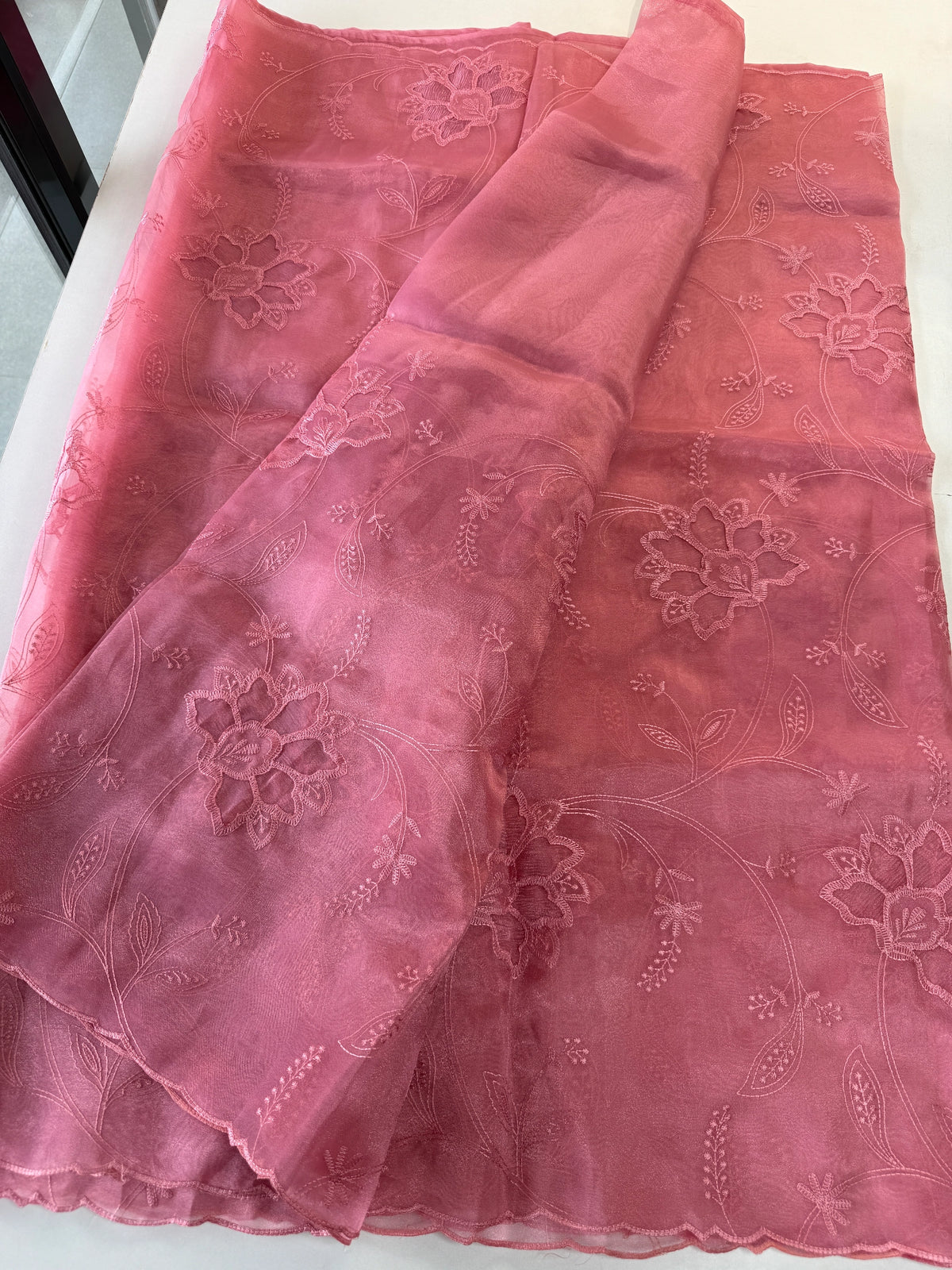 Glass Organza Appliqué work saree /MA278