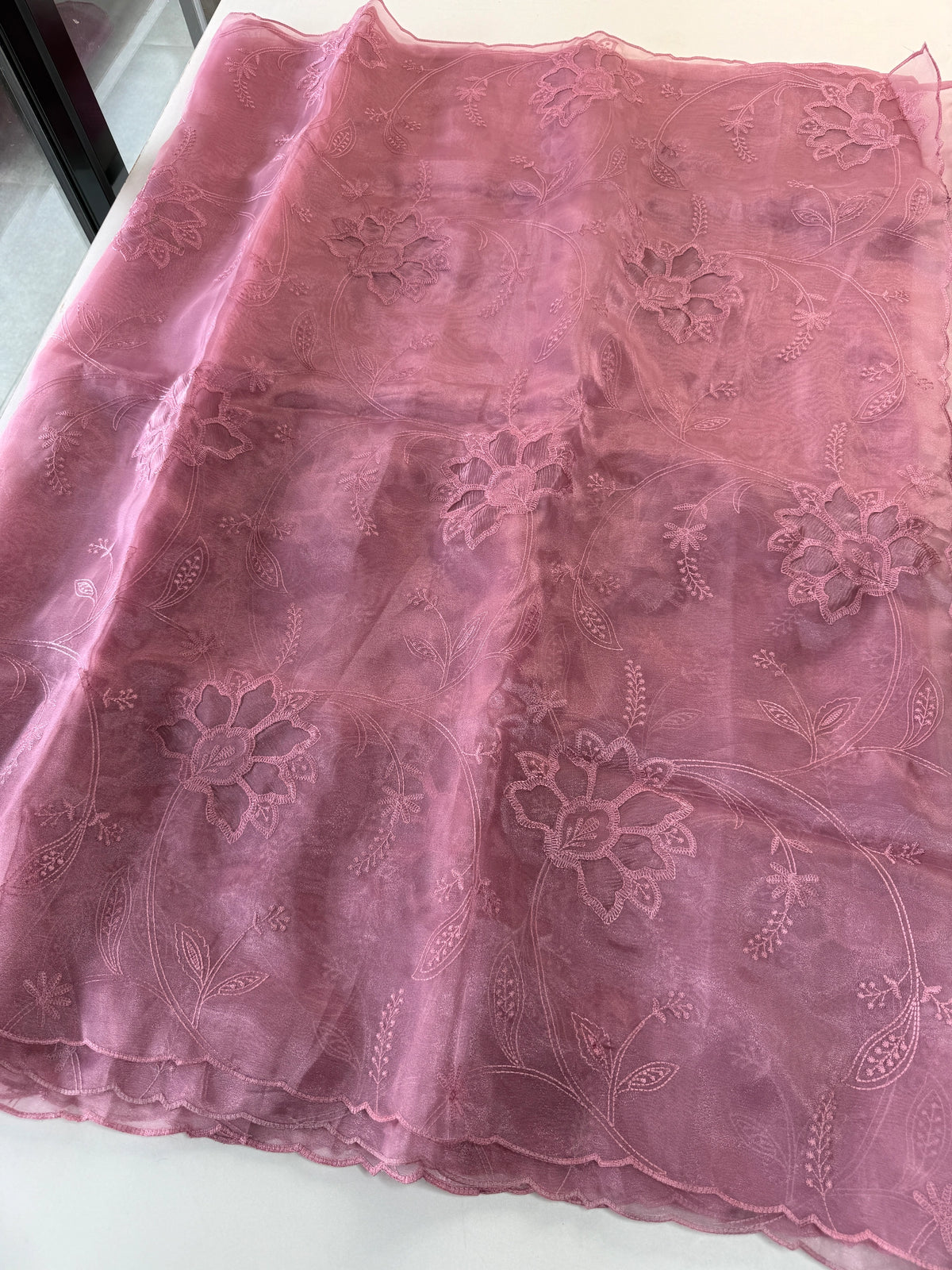 Glass Organza Appliqué work saree /MA278