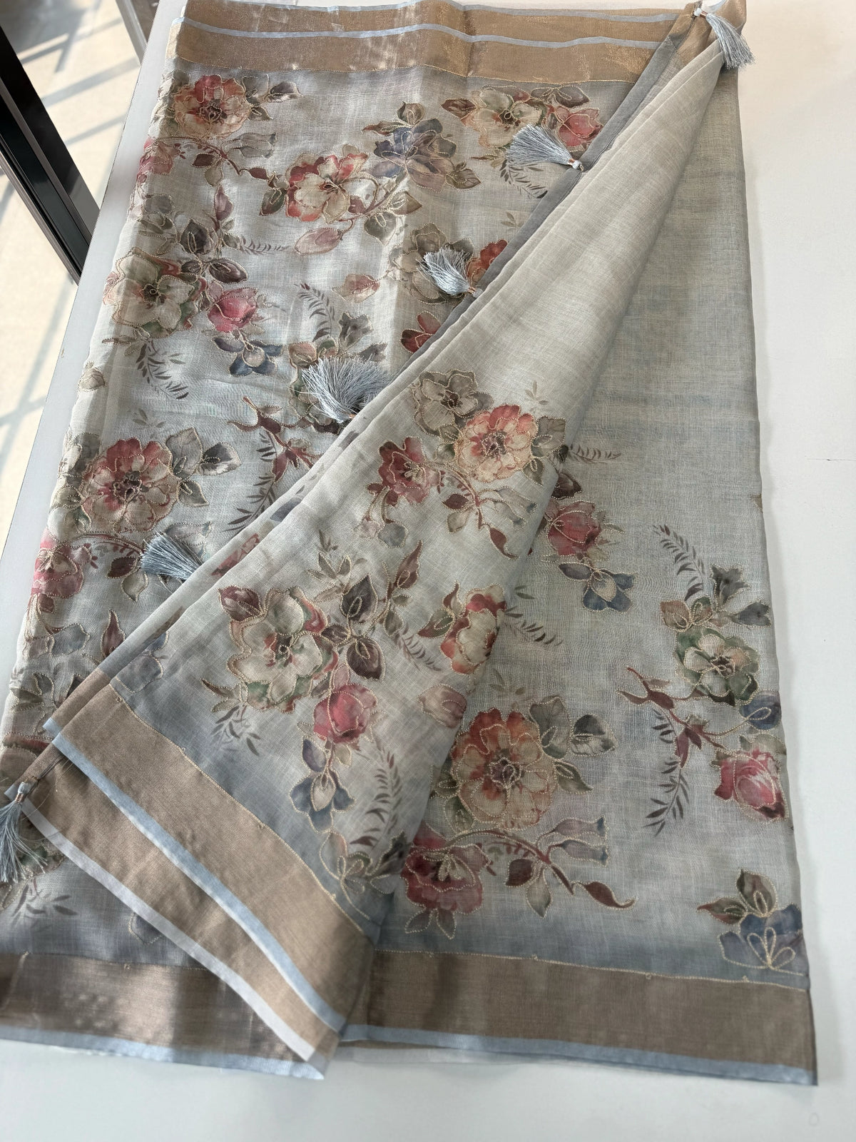 Tissue linen blend saree/ C21562