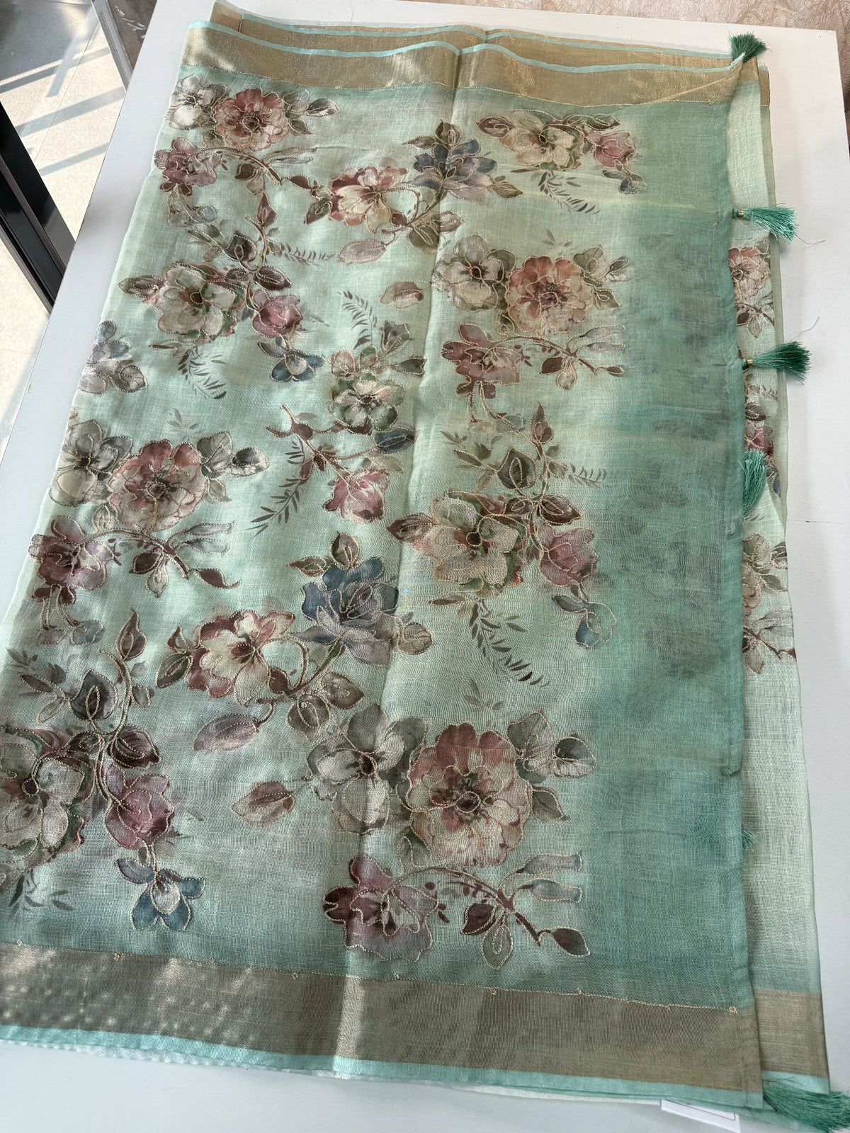 Tissue linen blend saree/ C21562