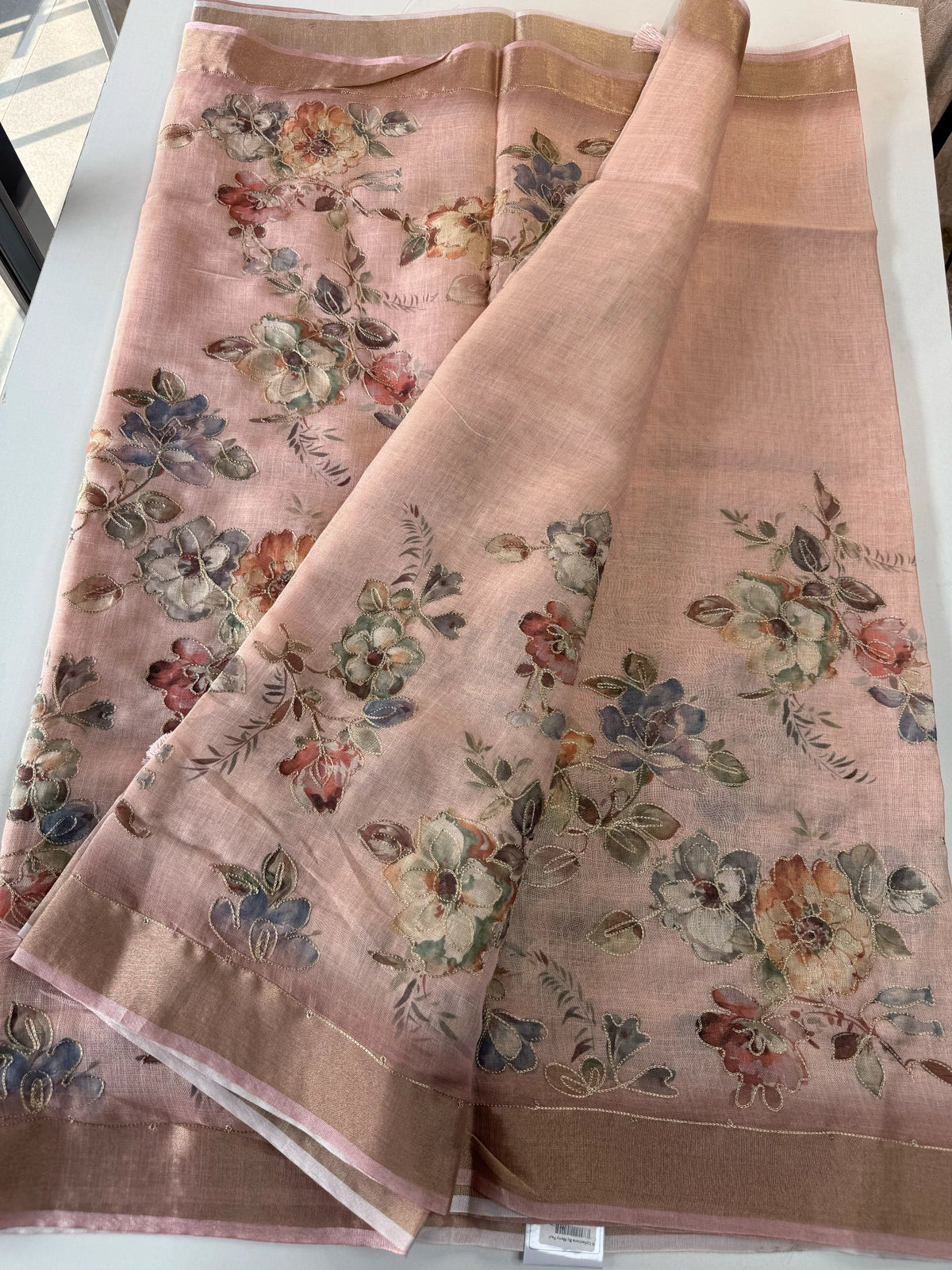 Tissue linen blend saree/ C21562