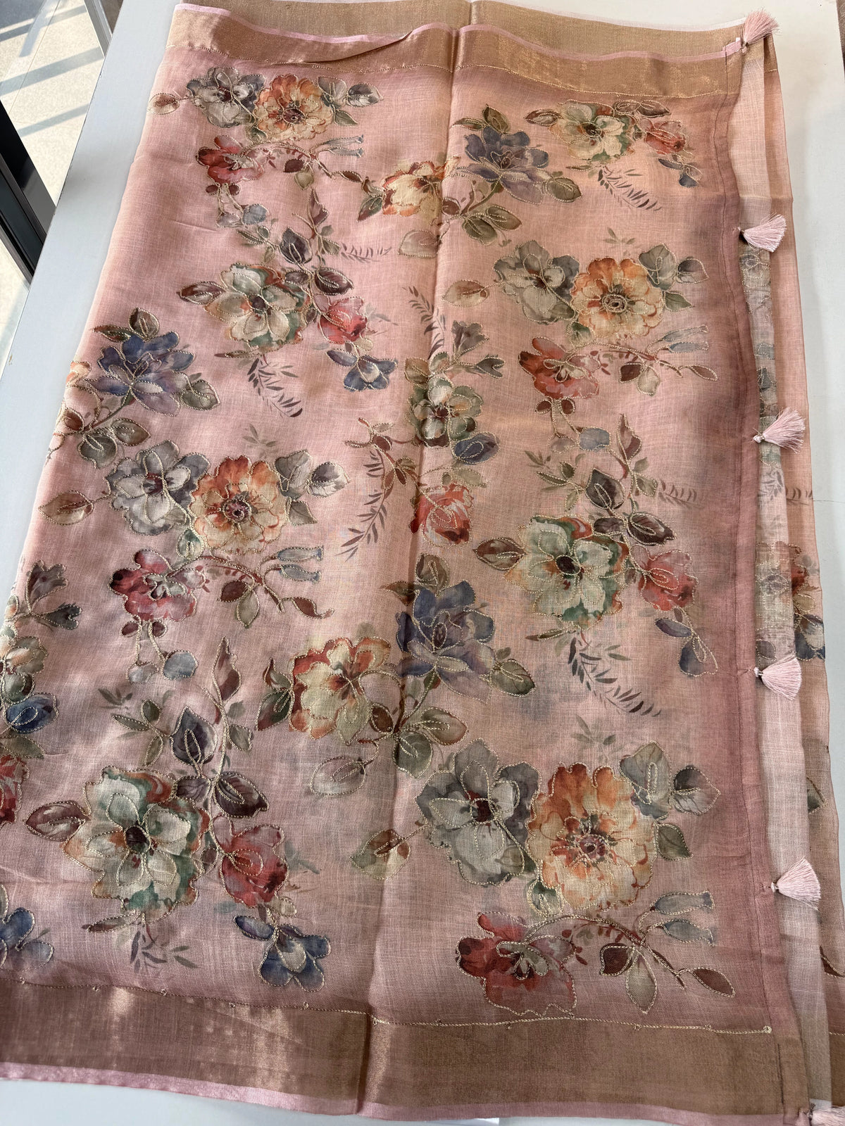 Tissue linen blend saree/ C21562