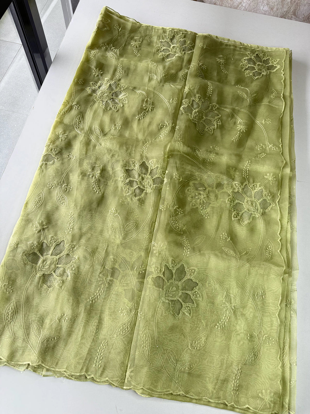 Glass Organza Appliqué work saree /MA278