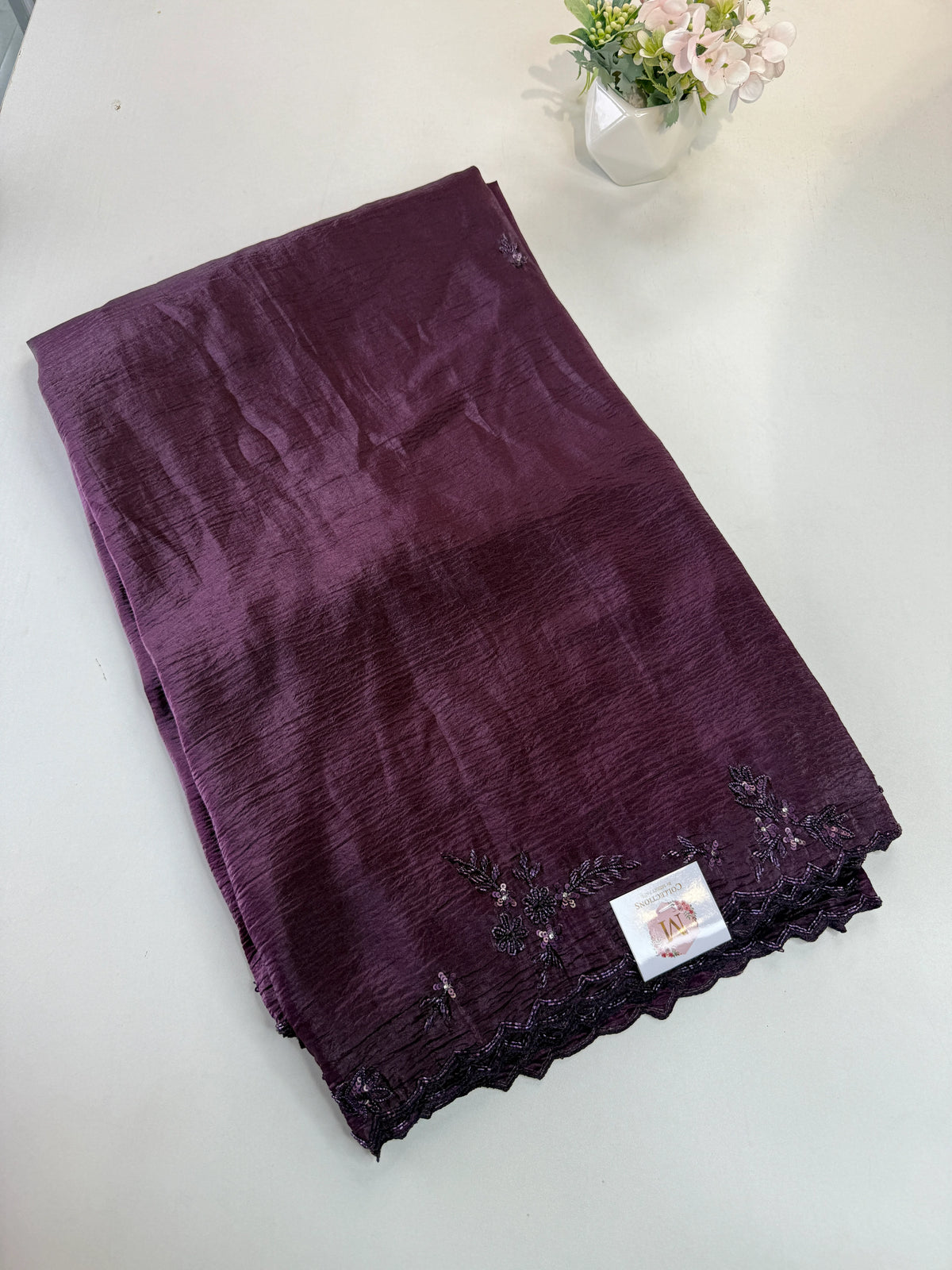 Crushed crape saree/HW324