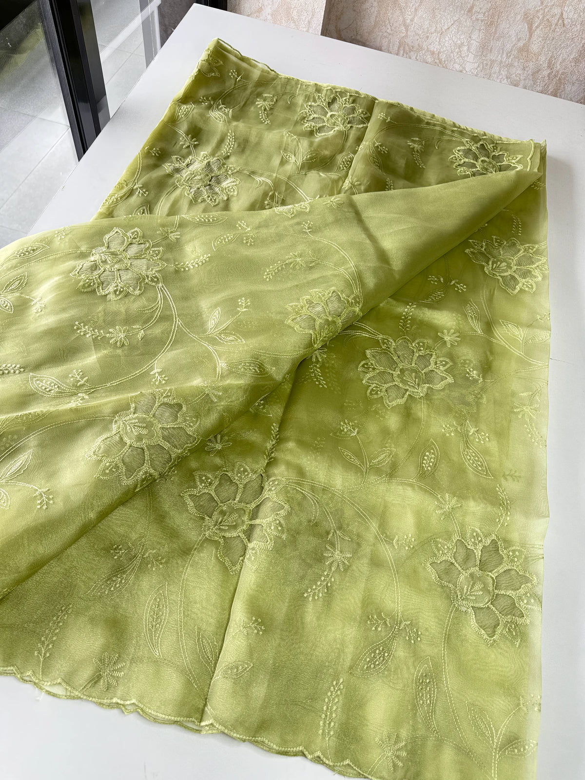 Glass Organza Appliqué work saree /MA278