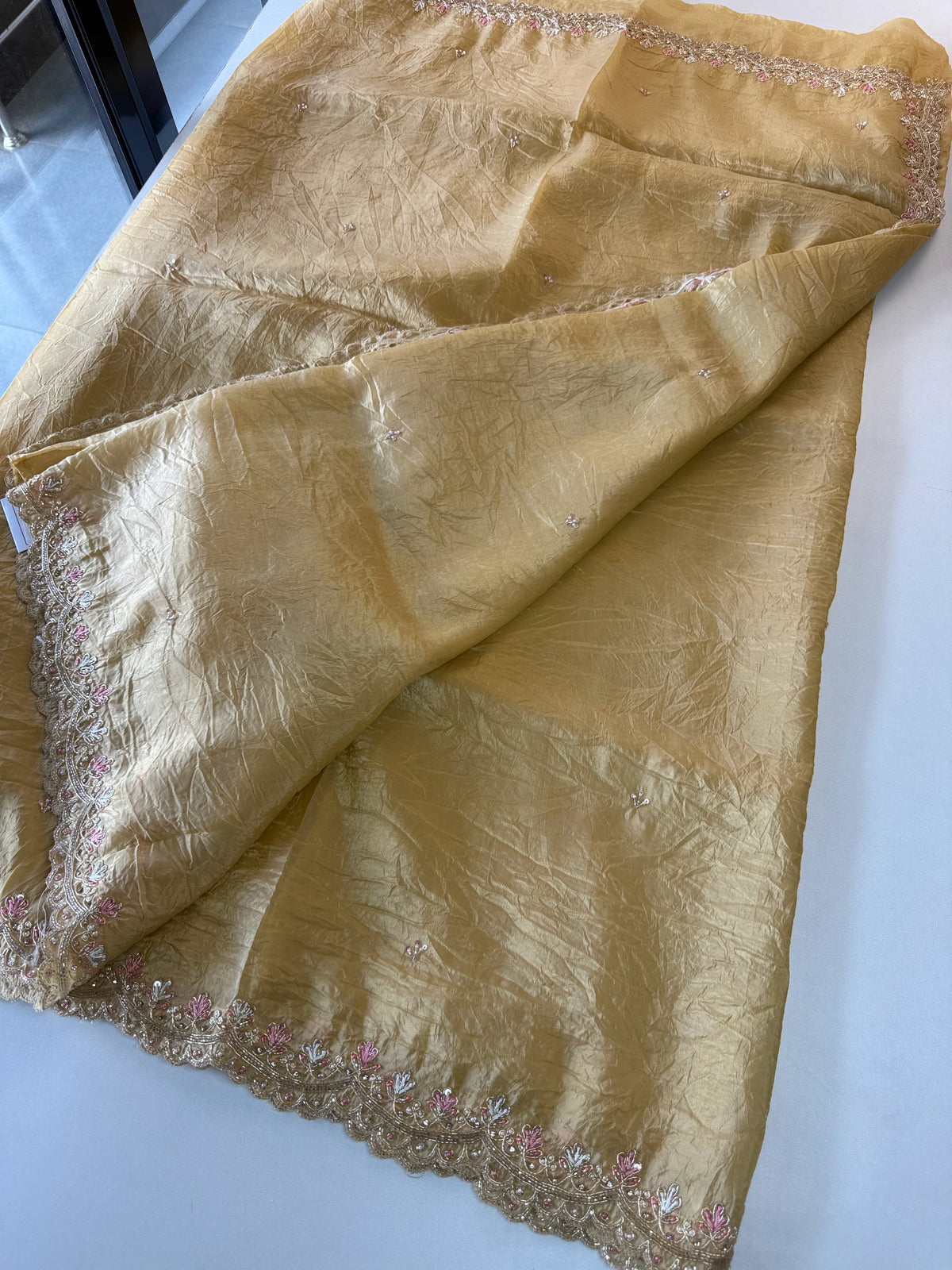 Crushed Oragnza Saree/5991