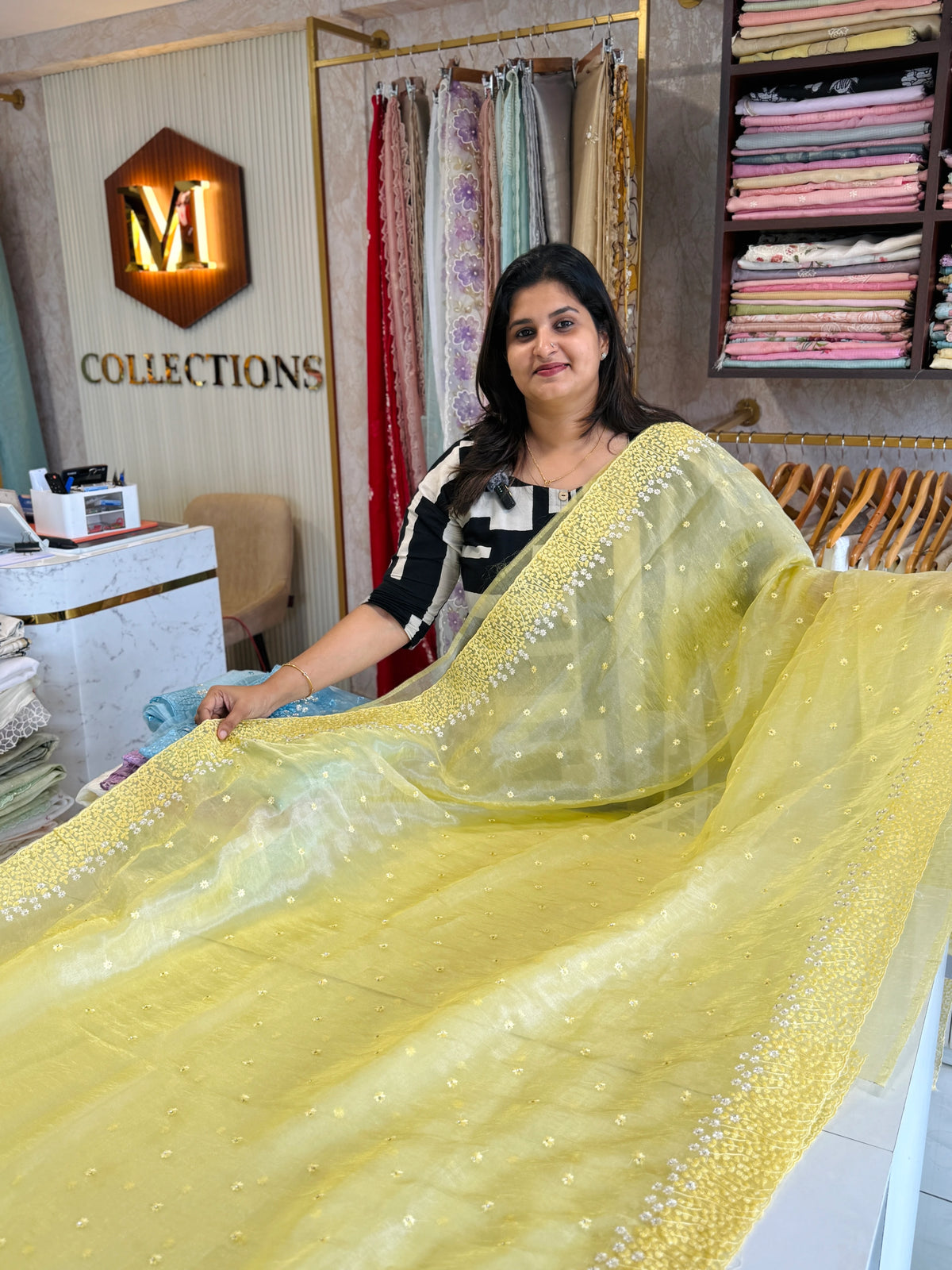 Korean organza saree/ Hw557