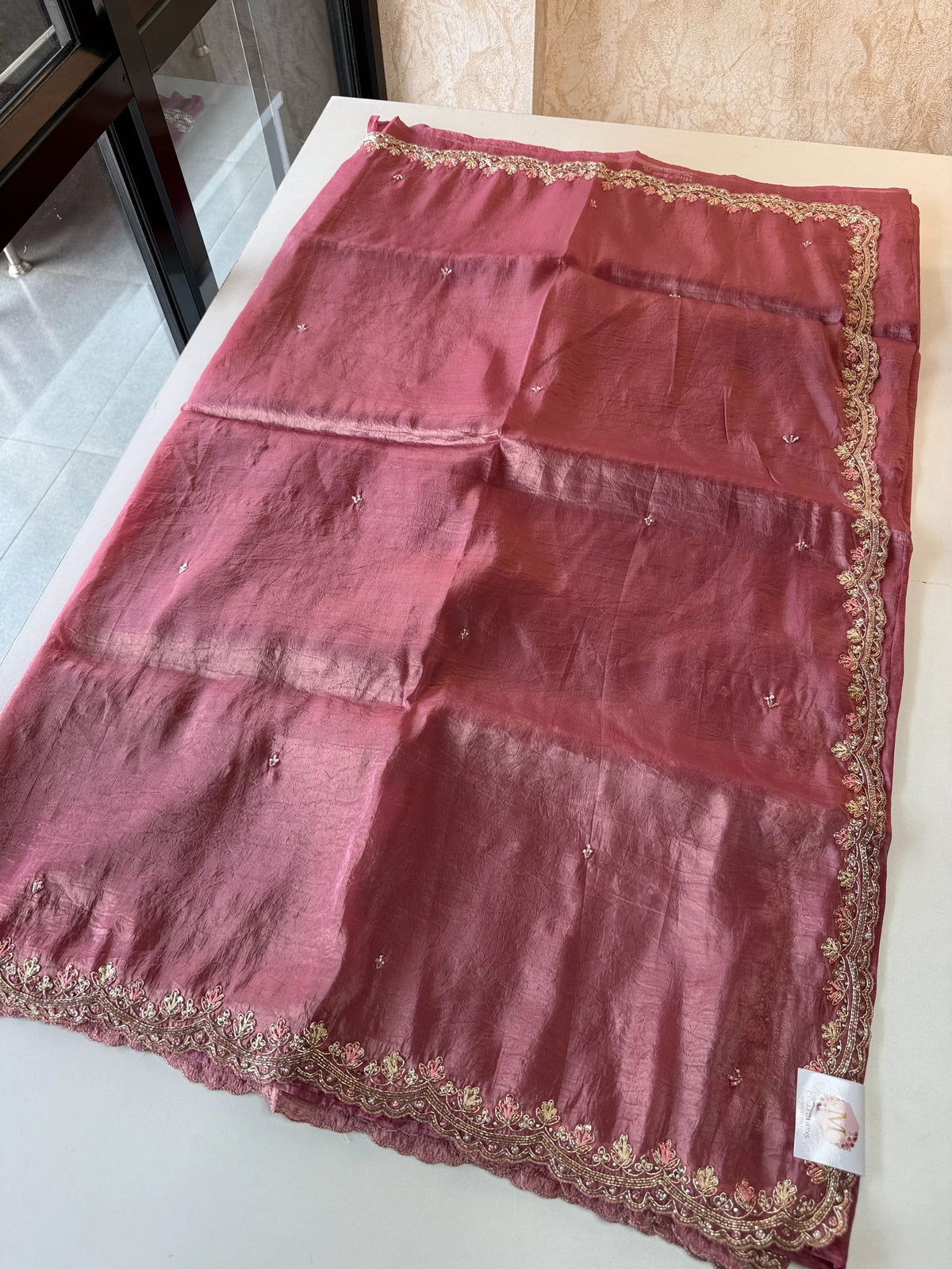 Crushed Oragnza Saree/5991