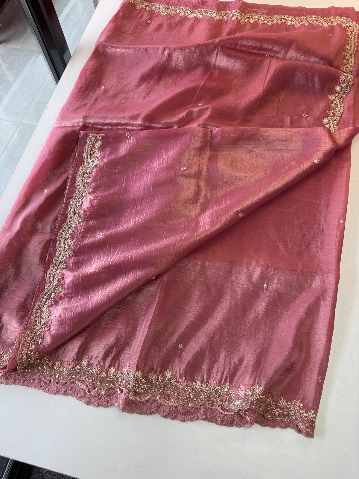 Crushed Oragnza Saree/5991