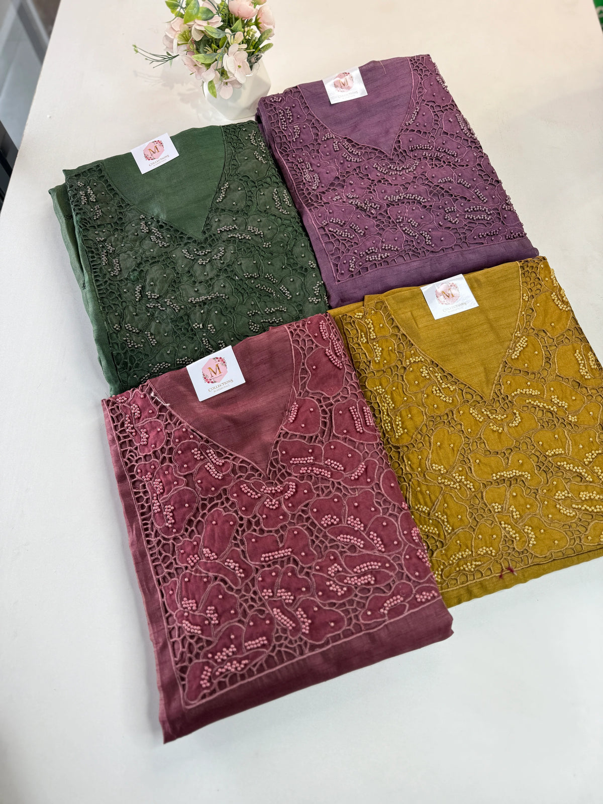 Slub silk unstitched salwar set /Nc115