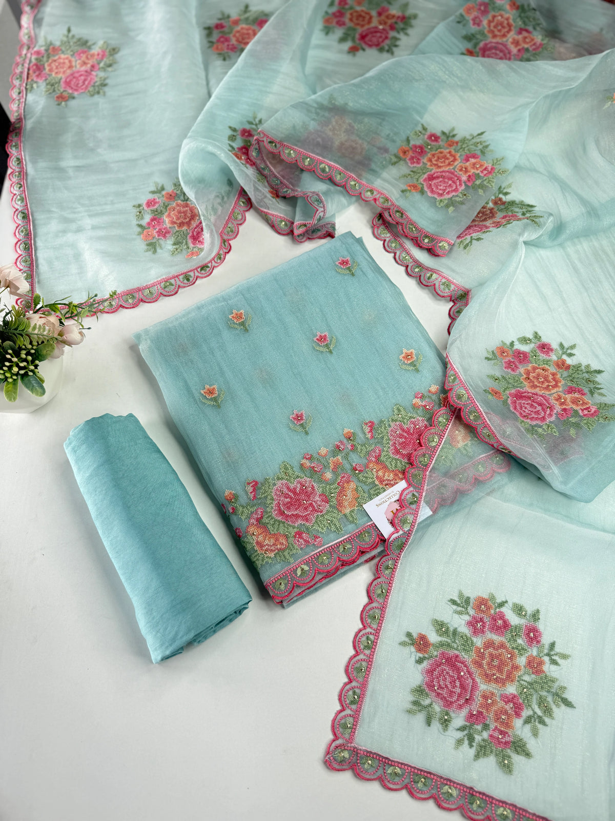 Premium organza unstitched salwar set / U5253