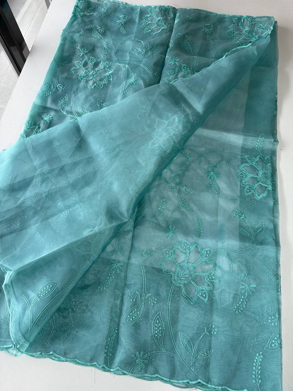 Glass Organza Appliqué work saree /MA278