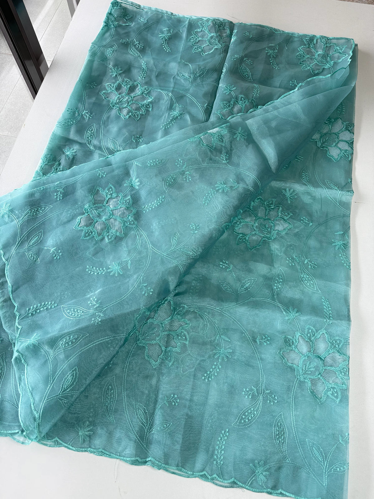 Glass Organza Appliqué work saree /MA278