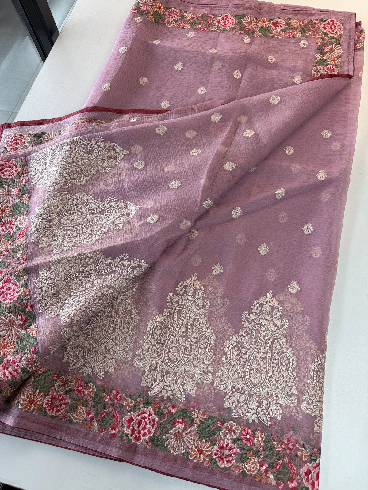Crushed crape saree /SC222