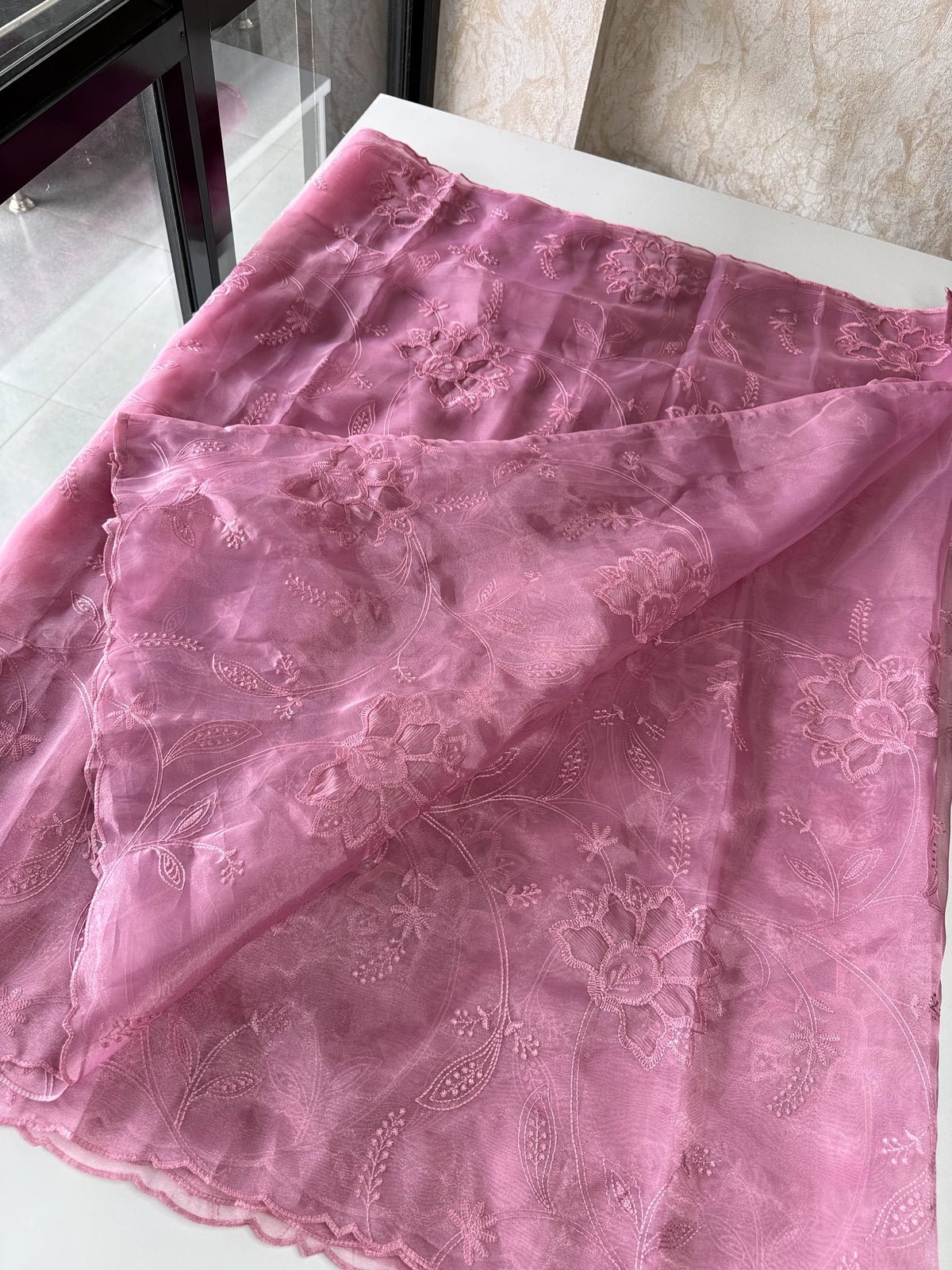 Glass Organza Appliqué work saree /MA278